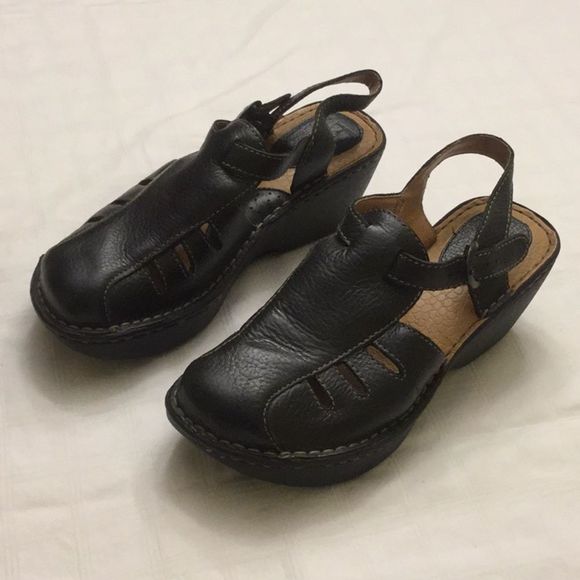 b.o.c. Shoes - b.o.c. Wedge Leather Sandal w/Heel Strap & Buckle